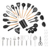 VEVOR Kitchen Cooking Utensils Set, 50 PCS Silicone Spatula Set with Holder, 428°F Heat Resistant Gadget Spoons Tools, Wooden Handle Home Essentials Accessories, Silicone Gadgets Cookware, Black