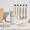 VEVOR Kitchen Cooking Utensils Set, 34 PCS Silicone Spatula Set with Holder, 428°F Heat Resistant Gadget Spoons Tools, Wooden Handle Home Essentials Accessories, Silicone Gadgets Cookware, White