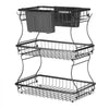 VEVOR 3 Tier Fruit Basket, Countertop Fruits Vegetable Bowl with Banana Hangers and Side Storage Basket, Metal Wire Storage Stand for Kitchen Counter, Holder Organizer for Bread Snack Veggies, Black
