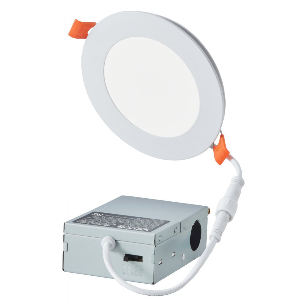 VEVOR 12 Pack 4 Inch LED Recessed Ceiling Light, 5CCT, Ultra-Thin Canless Wafer Downlight with Junction Box, 2700K/3000K/3500K/4000K/5000K Selectable, 800 LM High Brightness 9W 120V, for Home Lighting