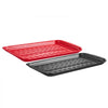 VEVOR Plastic Serving Trays, 2-Pack Grilling Prep and Serve Trays with Handles , 17x10.35 Inch Anti-Slip Melamine Food Tray, Ideal for BBQ, Kitchen, Cafeteria, Ottoman, Coffee Table, Black and Red