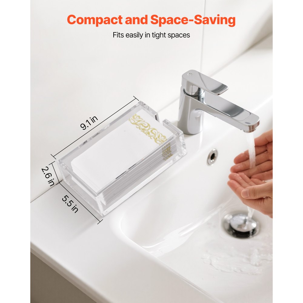 VEVOR Acrylic Napkin Holder, 9.1 x 5.5 x 2.6 inch, Clear Bathroom Guest Towel Storage Tray with U-Shaped Opening, Disposable Paper Towel Holder for Bathroom Kitchen Parties Weddings & Various Events