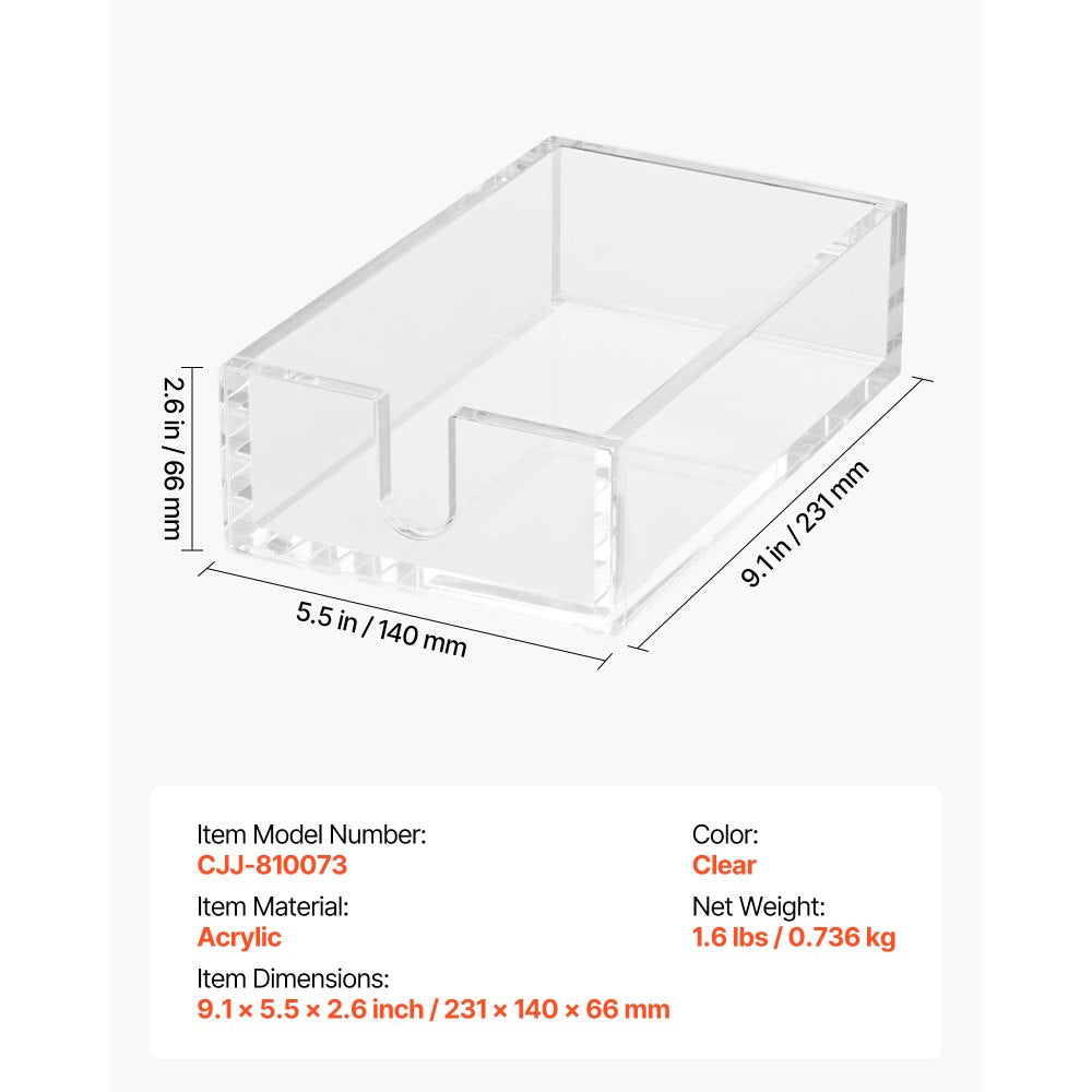 VEVOR Acrylic Napkin Holder, 9.1 x 5.5 x 2.6 inch, Clear Bathroom Guest Towel Storage Tray with U-Shaped Opening, Disposable Paper Towel Holder for Bathroom Kitchen Parties Weddings & Various Events
