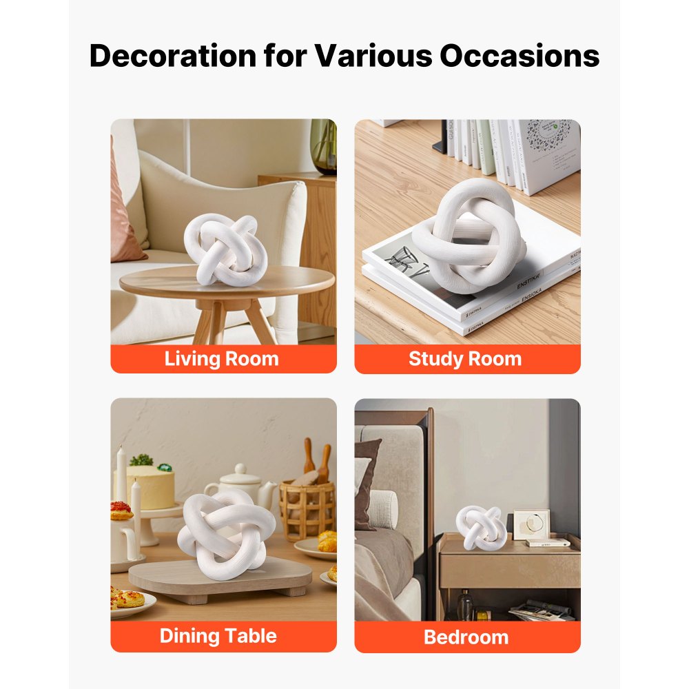 VEVOR Wood Chain Link Decor, 3 Link, Hand Carved Wooden Knot Decor, Coffee Table Decoration Modern Shelf Accents, Decorative Objects for Home Living Room Bedroom Entryway Farmhouse Bookshelf, White