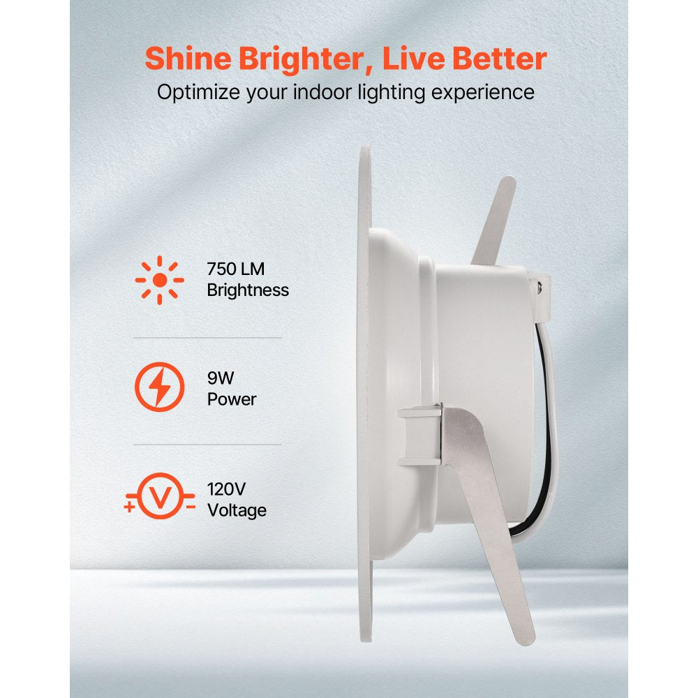 VEVOR 10 Pack LED Recessed Lighting, 4 Inches, Retrofit Can Lights, 750 LM 9W 120V, Selectable 5CCT 2700K/3000K/3500K/4000K/5000K, 10% to 100% Dimmable, Compatible with E26 Base and TP24 Connector