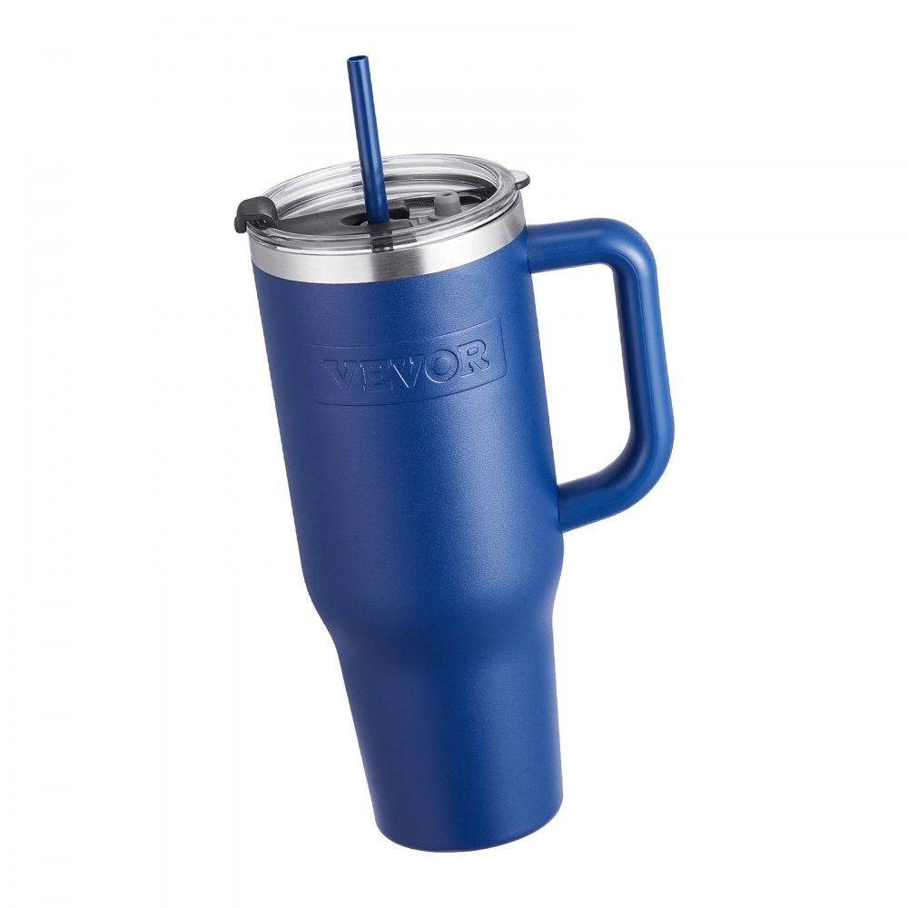 VEVOR 40 oz Insulated Water Bottle, Stainless Steel Sports Coffee Cup with Lid, Handheld Travel Coffee Mug Double Walled, Camping Hydration Flask Leakproof, for Indoor/Outdoor School, Work, Blue