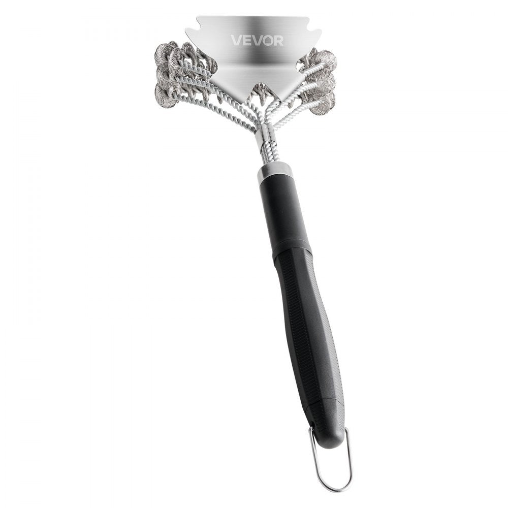 VEVOR Grill Brush and Scraper, BBQ Brush for Outdoor Grills, Stainless Steel Woven Wire, Bristle Free Barbecue Brushes for Porcelain, Charcoal, Grate Cleaner Grill Accessories, 17 in