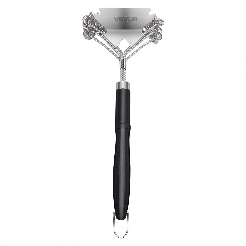 VEVOR Grill Brush and Scraper, BBQ Brush for Outdoor Grills, Stainless Steel Woven Wire, Bristle Free Barbecue Brushes for Porcelain, Charcoal, Grate Cleaner Grill Accessories, 17 in