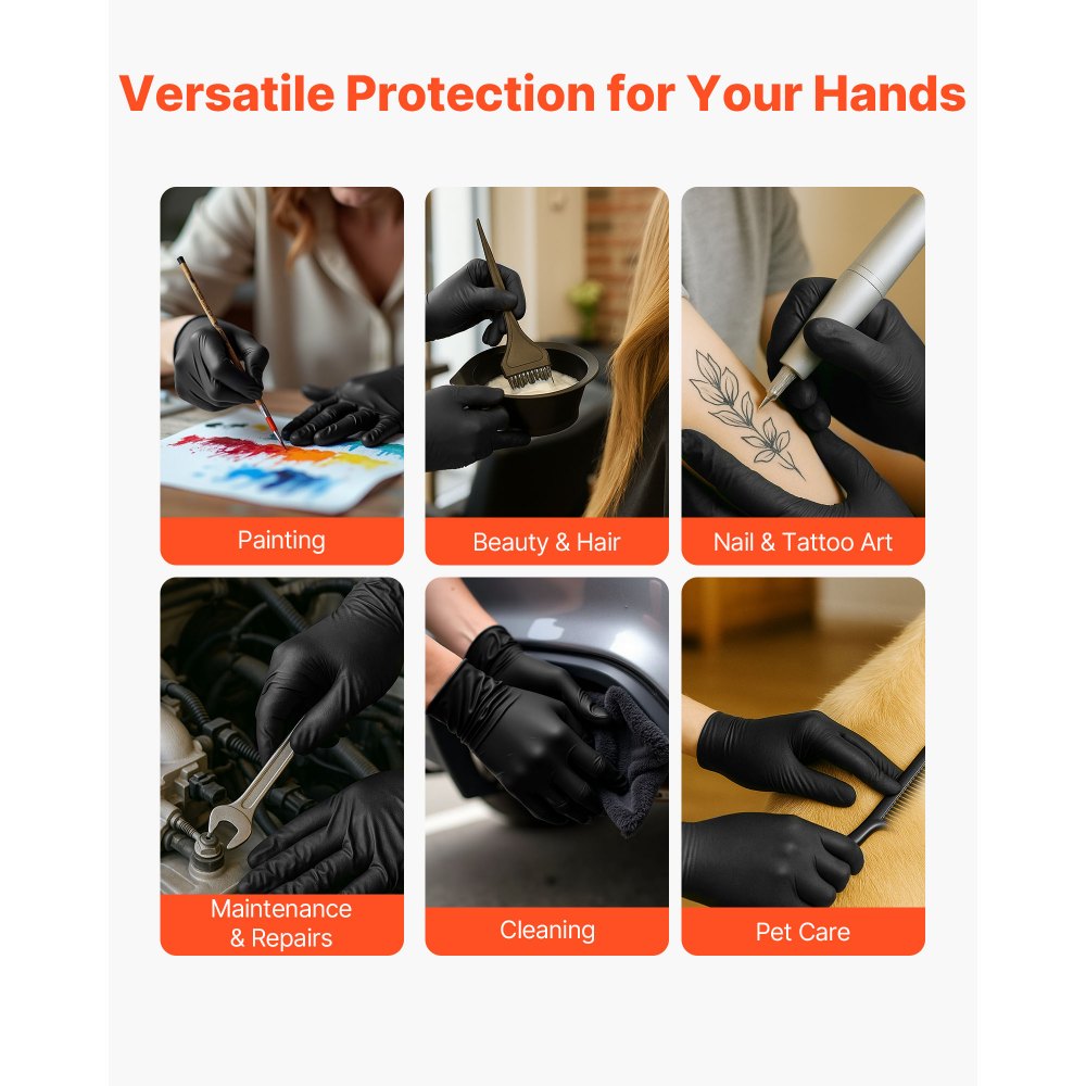 VEVOR Disposable Gloves, 4.5 Mil Black Nitrile Gloves with Textured Fingertips, Latex & Powder-Free, Food-Grade, Puncture Resistance, Ideal for Medical Exams, Cooking and Cleaning, 1000 Count, Large