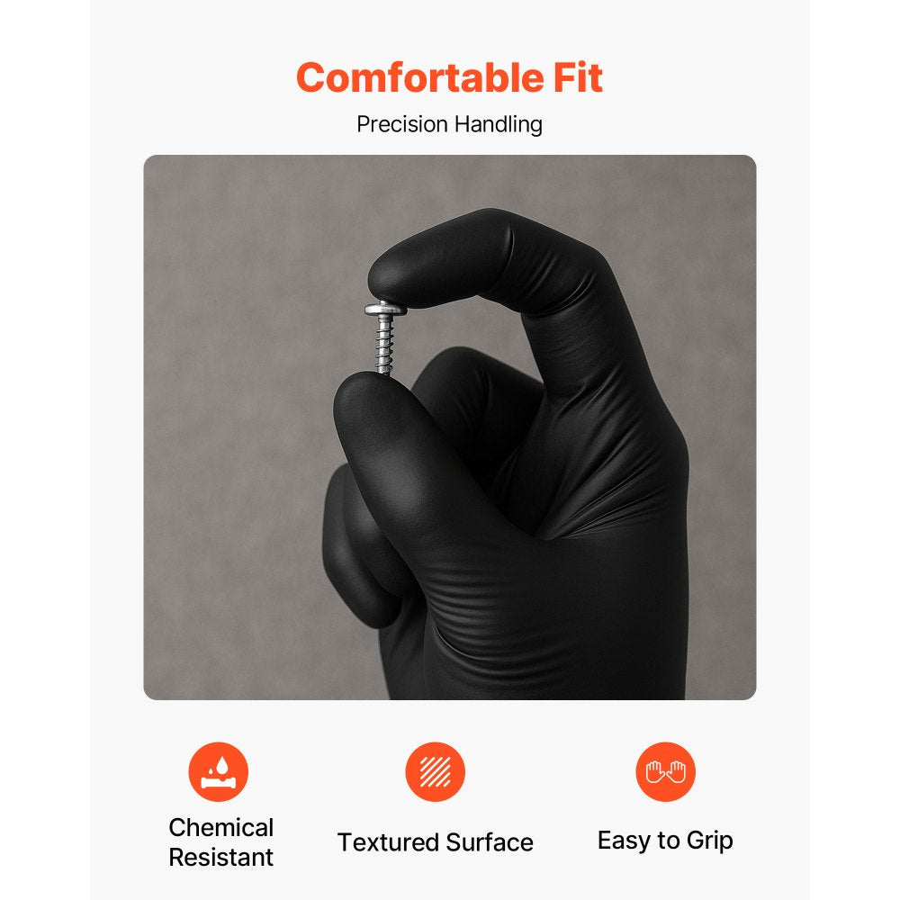 VEVOR Disposable Gloves, 4.5 Mil Black Nitrile Gloves with Textured Fingertips, Latex & Powder-Free, Food-Grade, Puncture Resistance, Ideal for Medical Exams, Cooking and Cleaning, 100 Count, Large