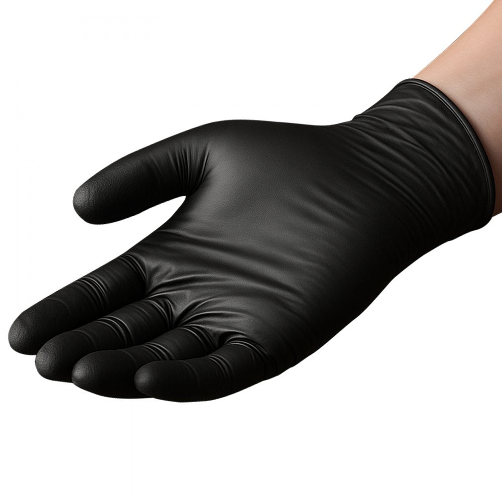 VEVOR Disposable Gloves, 4.5 Mil Black Nitrile Gloves with Textured Fingertips, Latex & Powder-Free, Food-Grade, Puncture Resistance, Ideal for Medical Exams, Cooking and Cleaning, 100 Count, Medium