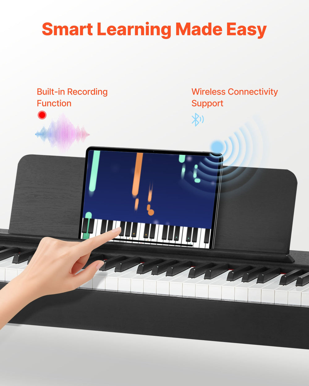 VEVOR Weighted Digital Piano - smart learning made easy, built-in recording function, wireless connectivity support