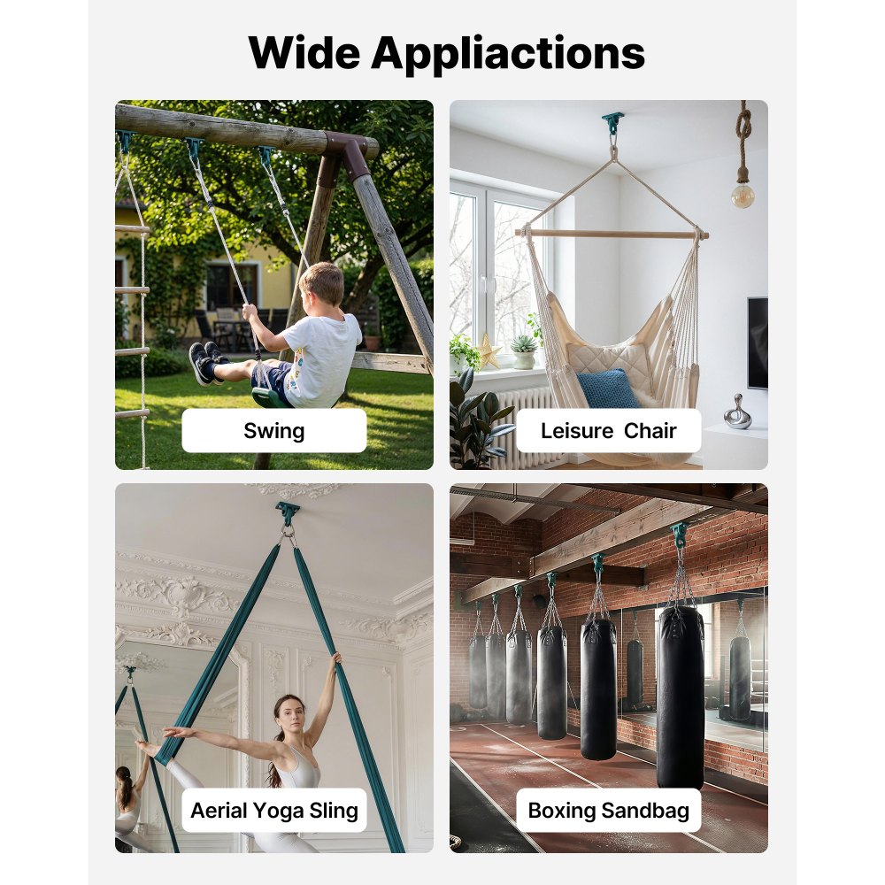 VEVOR Swing Hangers, 4 Pack Heavy Duty Swing Brackets, 5000 lbs Capacity, Screws Bolts Included, Smooth Dual Bearing, Aluminum Alloy Hangers, for Playground Porch Yoga Chair Wooden Indoor Outdoor