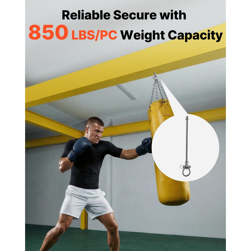 VEVOR Swing Hangers, 6 Pack Heavy Duty Swing Brackets, 850 lbs Each Load Capacity, Smooth Bearing, Stainless Steel Hangers, Ideal for Hammocks Playground Porch Yoga Boxing Bag Indoor Outdoor, Silver