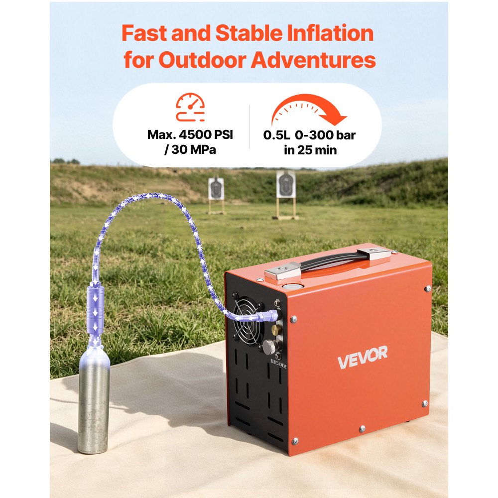 VEVOR PCP Air Compressor 4500PSI PCP Airgun Compressor & External Converter, Manual Stop 350W DC12V/AC120V Portable Paintball Tank Compressors for Air Rifle, Scuba Diving Bottle