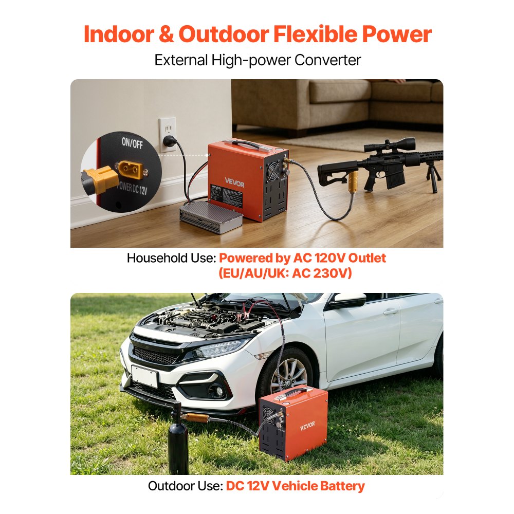 VEVOR PCP Air Compressor 4500PSI PCP Airgun Compressor & External Converter, Manual Stop 350W DC12V/AC120V Portable Paintball Tank Compressors for Air Rifle, Scuba Diving Bottle