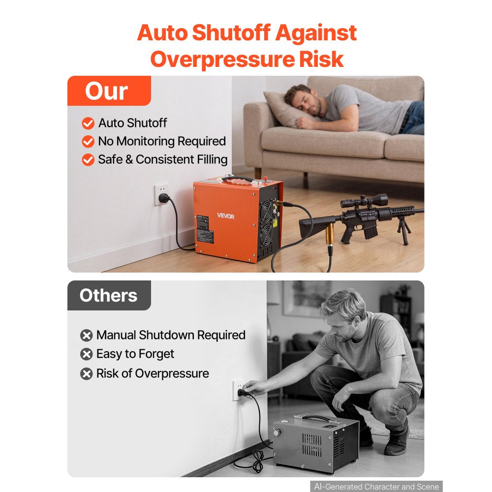 VEVOR PCP Air Compressor, 5800PSI/40 MPa PCP Airgun Compressor Auto Stop with Built-in Converter, Water & Fan Cooling, 350W DC12V/AC120V Portable Paintball Tank Compressor for Air Rifle, Scuba Bottles