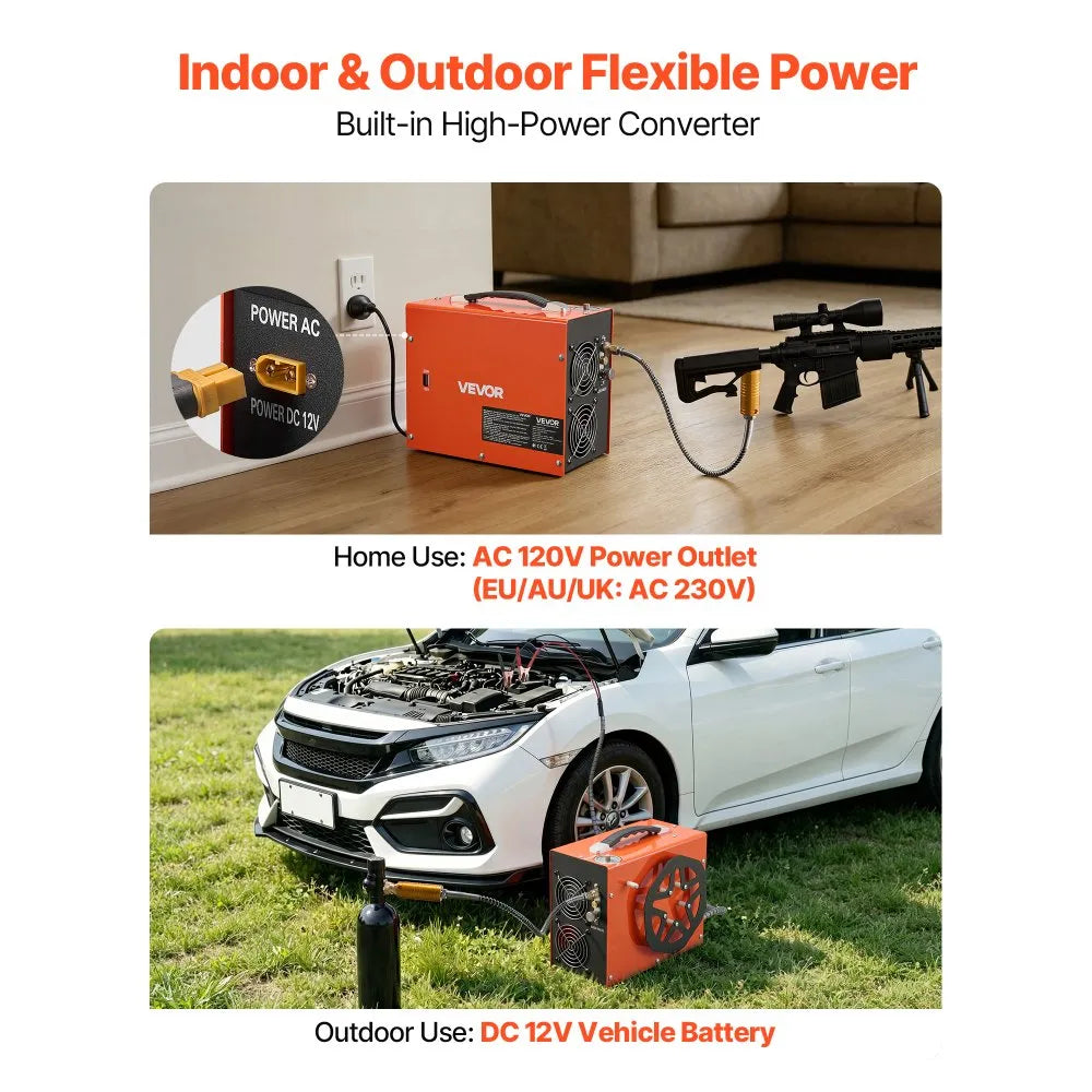VEVOR PCP Air Compressor 4500PSI PCP Airgun Compressor & Built-in Converter, Auto Stop 350W DC12V/AC120V Portable Paintball Tank Compressors for Air Rifle, Scuba Diving Bottle