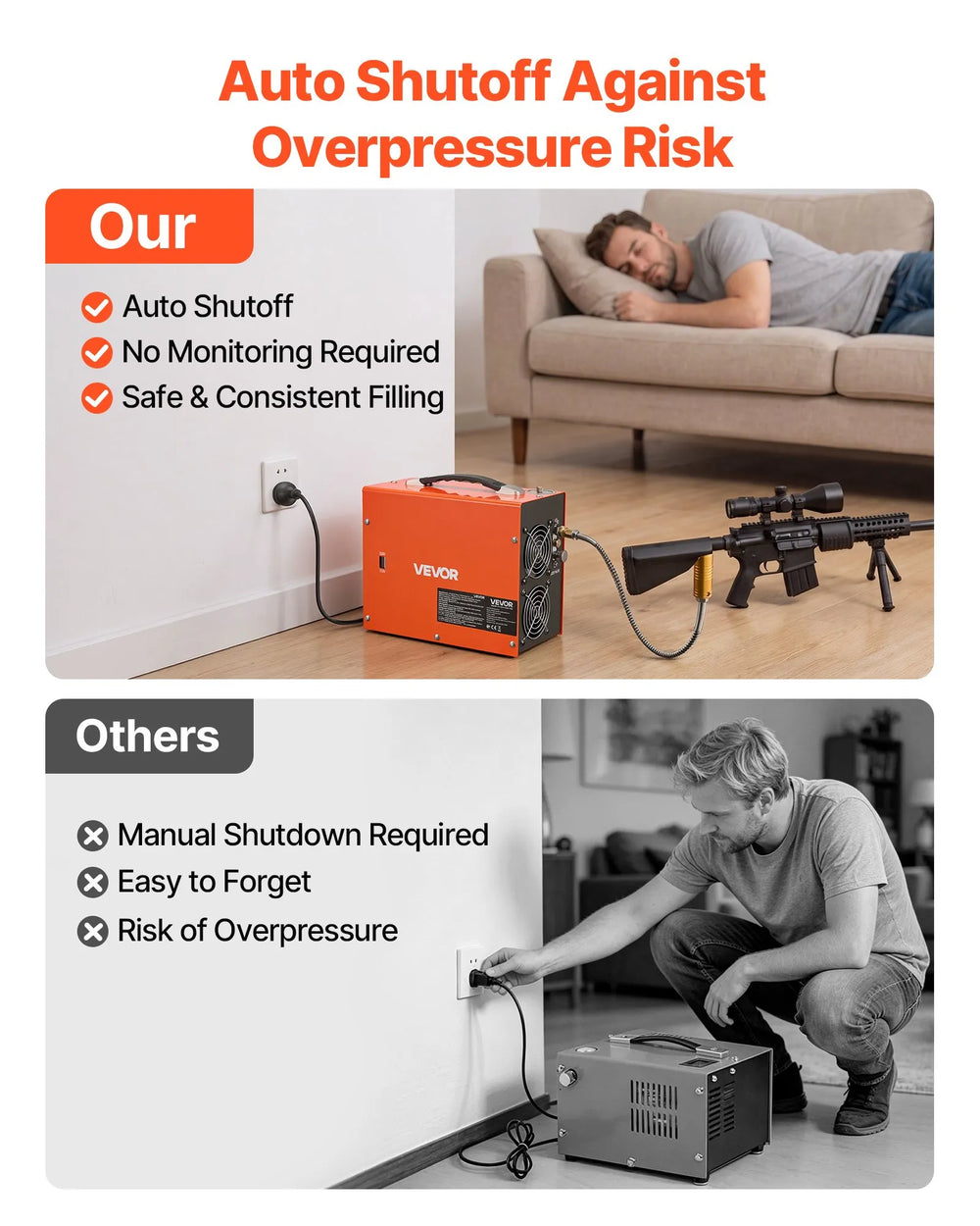 VEVOR PCP Air Compressor 4500PSI PCP Airgun Compressor & Built-in Converter, Auto Stop 350W DC12V/AC120V Portable Paintball Tank Compressors for Air Rifle, Scuba Diving Bottle