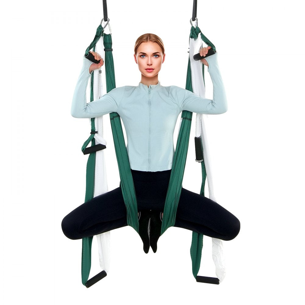 VEVOR Aerial Yoga Swing Set, 2.7 Yards Yoga Hammock Hanging Swing Aerial Sling Inversion Fly Kit Trapeze Inversion Equipment with Ceiling Mount Accessories, Max 661.38 lbs Load Capacity, Green/White
