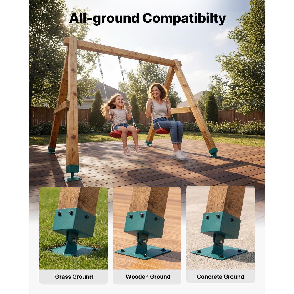 VEVOR Swing Set Brackets, 4 Pack Heavy Duty Swing Set Leveling Hardware, Fits 4 x 4 in Post (Actual 3.6 x 3.6 in), 45°-60° Angle Range, Stainless Steel Anchor Level Kit on Uneven Grass Wooden Ground