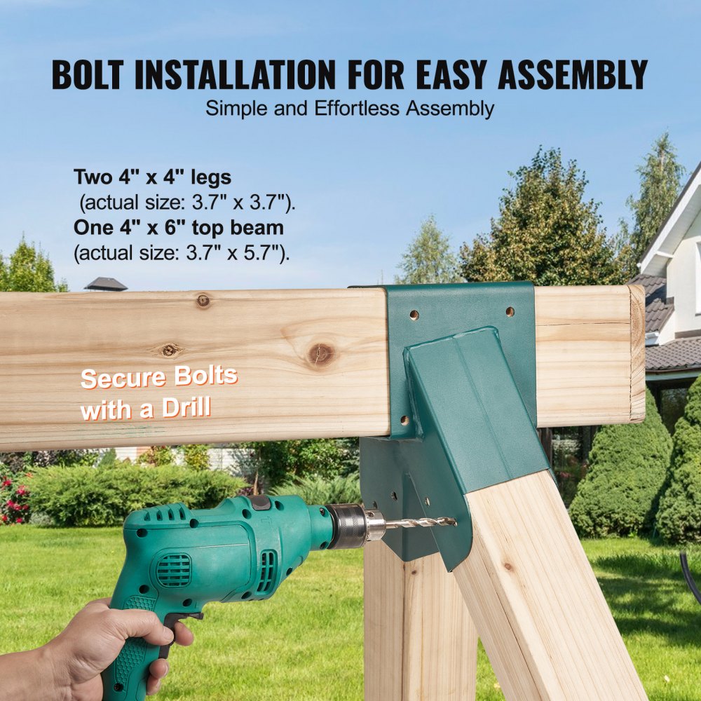 VEVOR A-Frame Middle Swing Set Brackets, Heavy Duty Carbon Steel Swing with Mounting Hardware, DIY Swing Bracket Swing Kit for 4x4  (actual 3.7" x 3.7") Legs & 4x6 (3.7" x 5.7")Beam, Green (2 Pcs)