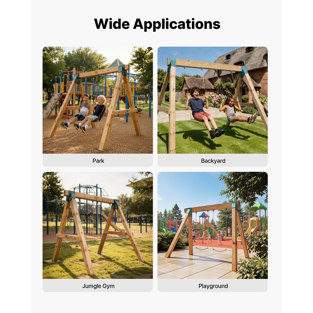 VEVOR Swing Set Brackets, Heavy-Duty A-frame Set Hardware, with 2 A-Frame Swing Brackets & 2 Seats & 4 Hangers, for Playground Backyard Park Equipment Mounting Parts Outdoor, Hardware Included, Green