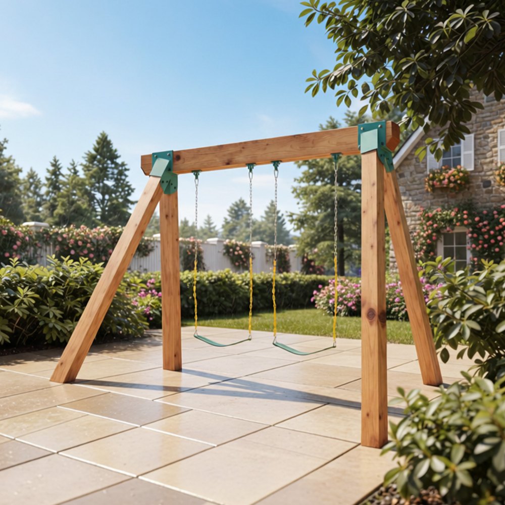 VEVOR Swing Set Brackets, Heavy-Duty A-frame Set Hardware, with 2 A-Frame Swing Brackets & 4 Hangers, Sturdy for Playground Backyard Park Equipment Mounting Parts Outdoor, Hardware Included, Green