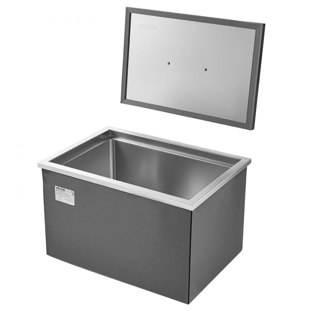 VEVOR Drop in Ice Chest, 20"L x 14"W x 12"H Stainless Steel Drop in Cooler, 31.7 Quart Commercial Ice Bin with Pot Lid for Outdoor Kitchen Patio Bar, Drain-pipe Set Included, for Cold Wine Beer