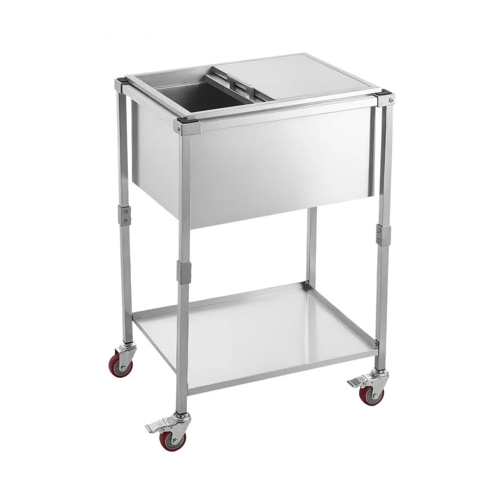 VEVOR Rolling Ice Chest Cooler Cart Stainless Steel Cooling Bin 44.8 Quart, Outdoor Stand Up Cooler Trolley with Wheels, Sliding Lid, Shelf, for Patio Backyard Party Bar Cold Drinks, 26x19.9x38.8 in