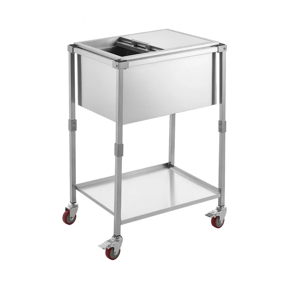 VEVOR Rolling Ice Chest Cooler Cart Stainless Steel Cooling Bin 44.8 Quart, Outdoor Stand Up Cooler Trolley with Wheels, Sliding Lid, Shelf, for Patio Backyard Party Bar Cold Drinks, 26x19.9x38.8 in