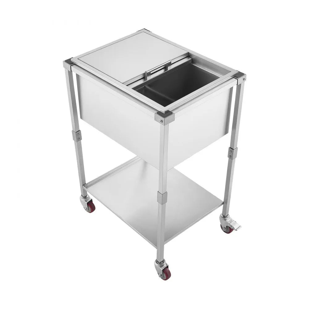 VEVOR Rolling Ice Chest Cooler Cart Stainless Steel Cooling Bin 44.8 Quart, Outdoor Stand Up Cooler Trolley with Wheels, Sliding Lid, Shelf, for Patio Backyard Party Bar Cold Drinks, 26x19.9x38.8 in