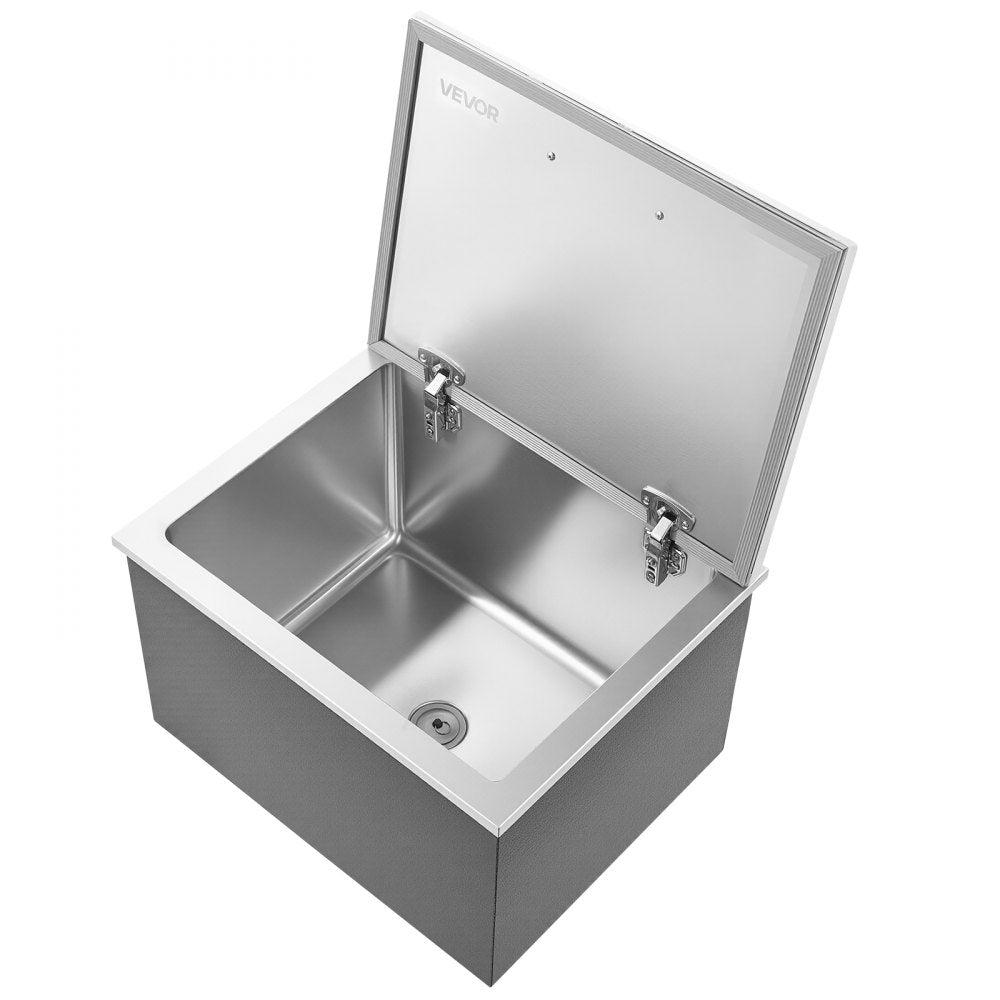 VEVOR Drop in Ice Chest, 20"L x 16"W x 13"H Stainless Steel Drop in Cooler, 44.7 Quart Commercial Ice Bin with Flip Lid for Outdoor Kitchen Patio Bar, Drain-pipe Set Included, for Cold Wine Beer