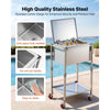 VEVOR Rolling Ice Chest Cooler Cart Stainless Steel Cooling Bin 57.7 Quart, Outdoor Stand Up Cooler Trolley with Wheels, Flip Lid, and Shelf, for Patio Backyard Party Bar Cold Drinks, 22x17.9x39.5 in