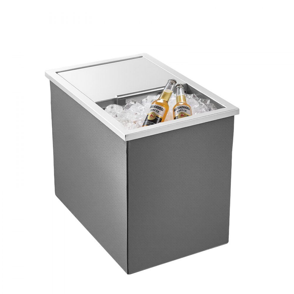 VEVOR Drop in Ice Chest, 18"L x 12"W x 15"H Stainless Steel Drop in Cooler, 28.6 Quart Commercial Ice Bin with Sliding Lid for Outdoor Kitchen Patio Bar, Drain-pipe Set Included, for Cold Wine Beer