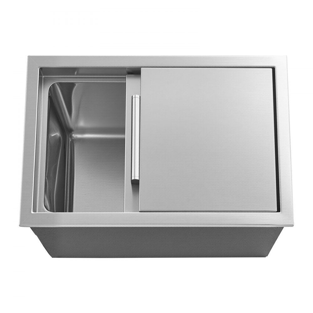 VEVOR Drop in Ice Chest, 18"L x 12"W x 15"H Stainless Steel Drop in Cooler, 28.6 Quart Commercial Ice Bin with Sliding Lid for Outdoor Kitchen Patio Bar, Drain-pipe Set Included, for Cold Wine Beer