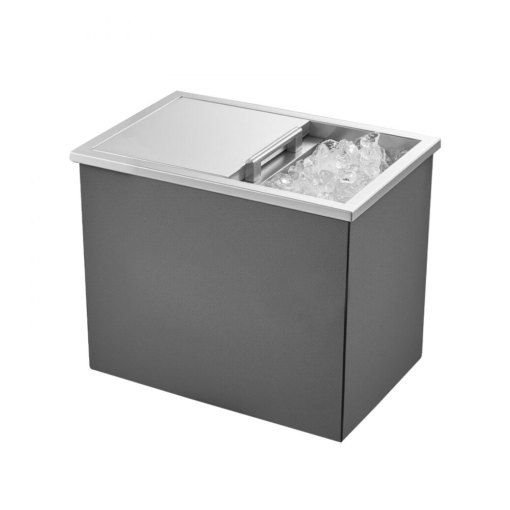 VEVOR Drop in Ice Chest, 18"L x 12"W x 15"H Stainless Steel Drop in Cooler, 28.6 Quart Commercial Ice Bin with Sliding Lid for Outdoor Kitchen Patio Bar, Drain-pipe Set Included, for Cold Wine Beer