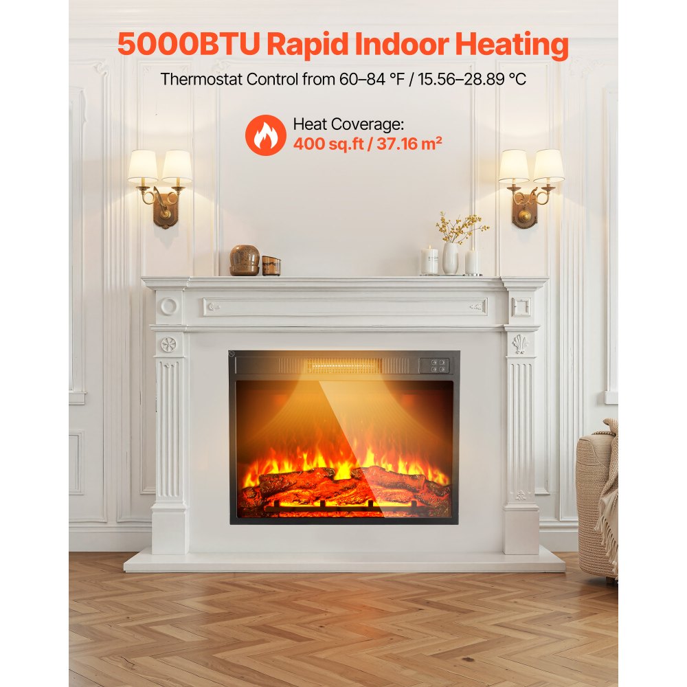 VEVOR Electric Fireplace Insert, 23 inch Recessed and Wall Mounted with Adjustable 3 Flame Brightness Levels & 24h Timer & Remote Control, Indoor Heater w/ Overheat Protection, 5000BTU Black