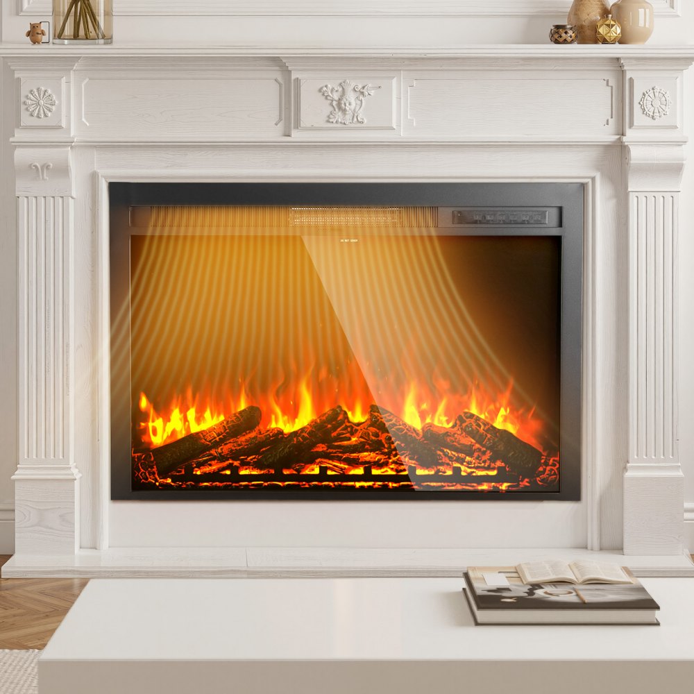 VEVOR Electric Fireplace Insert, 40 inch Recessed and Wall Mounted with Adjustable Flame Color Brightness & 8h Timer & Remote Control, Indoor Heater w/ 750W/1500W Dual Heating Modes, 5000BTU Black