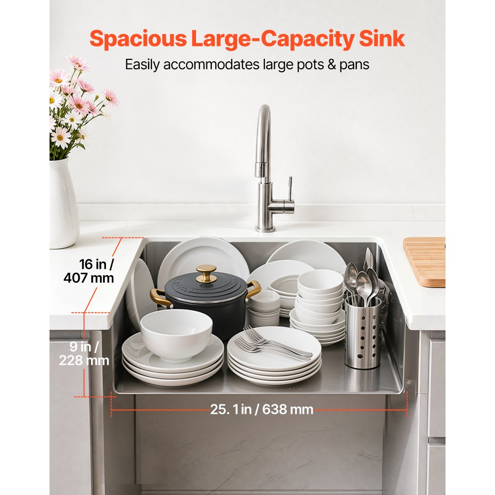 VEVOR 27-inch Kitchen Undermount Single Bowl Sinks, Stainless Steel Drop-In Farmhouse Basin with Accessories, Household Dishwasher Sinks for RV, Prep Kitchen, Laundry Room, Bar