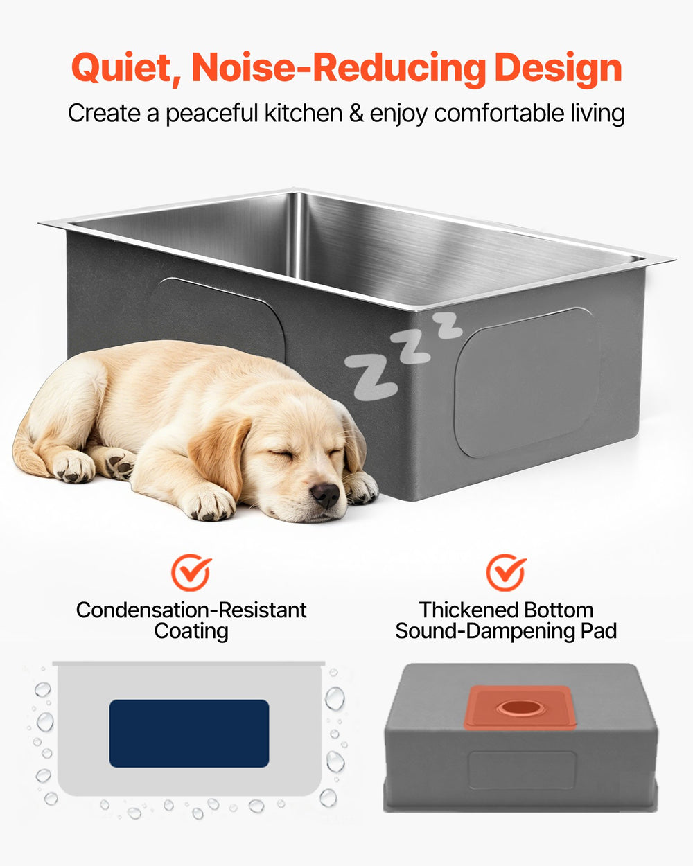 VEVOR 27-inch Kitchen Undermount Single Bowl Sinks, Stainless Steel Drop-In Farmhouse Basin with Accessories, Household Dishwasher Sinks for RV, Prep Kitchen, Laundry Room, Bar