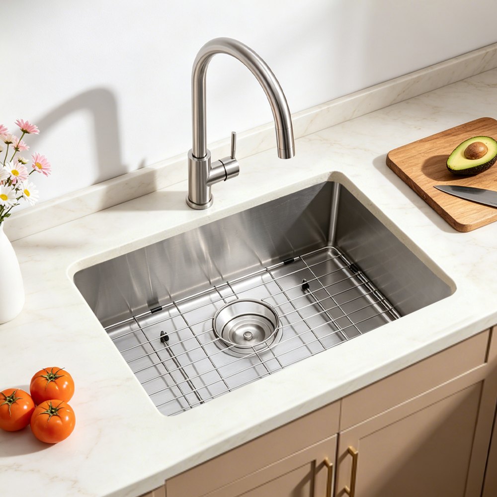 VEVOR 24-inch Kitchen Undermount Single Bowl Sinks, Stainless Steel Drop-In Farmhouse Basin with Accessories, Household Dishwasher Sinks for RV, Prep Kitchen, Laundry Room, Bar