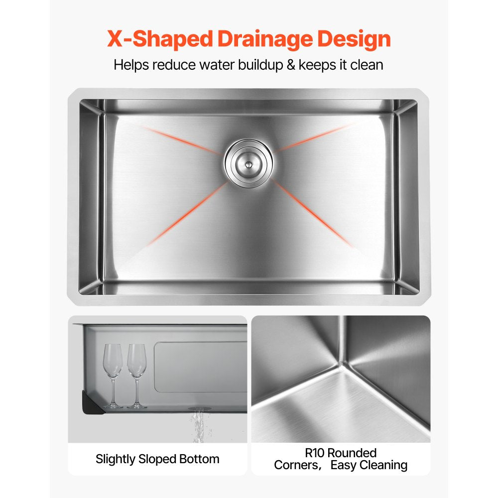 VEVOR 30-inch Kitchen Undermount Single Bowl Sinks, Stainless Steel Drop-In Farmhouse Basin with Accessories, Household Dishwasher Sinks for RV, Prep Kitchen, Laundry Room, Bar