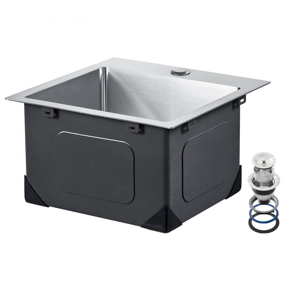 VEVOR 15 inch Kitchen Sink Workstation, 304 Stainless Steel Top Mount Sinks, Drop-In Single Bowl Farmhouse Basin with Accessories, Household Dishwasher Sinks for RV, Prep Kitchen, Laundry Room, Bar