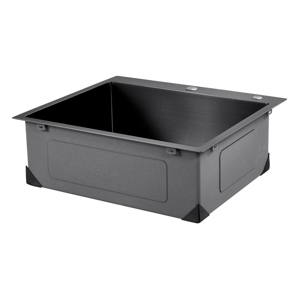 VEVOR 25 inch Kitchen Sink Workstation, 304 Stainless Steel Top Mount Sinks, Drop-In Single Bowl Farmhouse Basin with Accessories, Household Dishwasher Sinks for RV, Prep Kitchen, and Bar (Black)