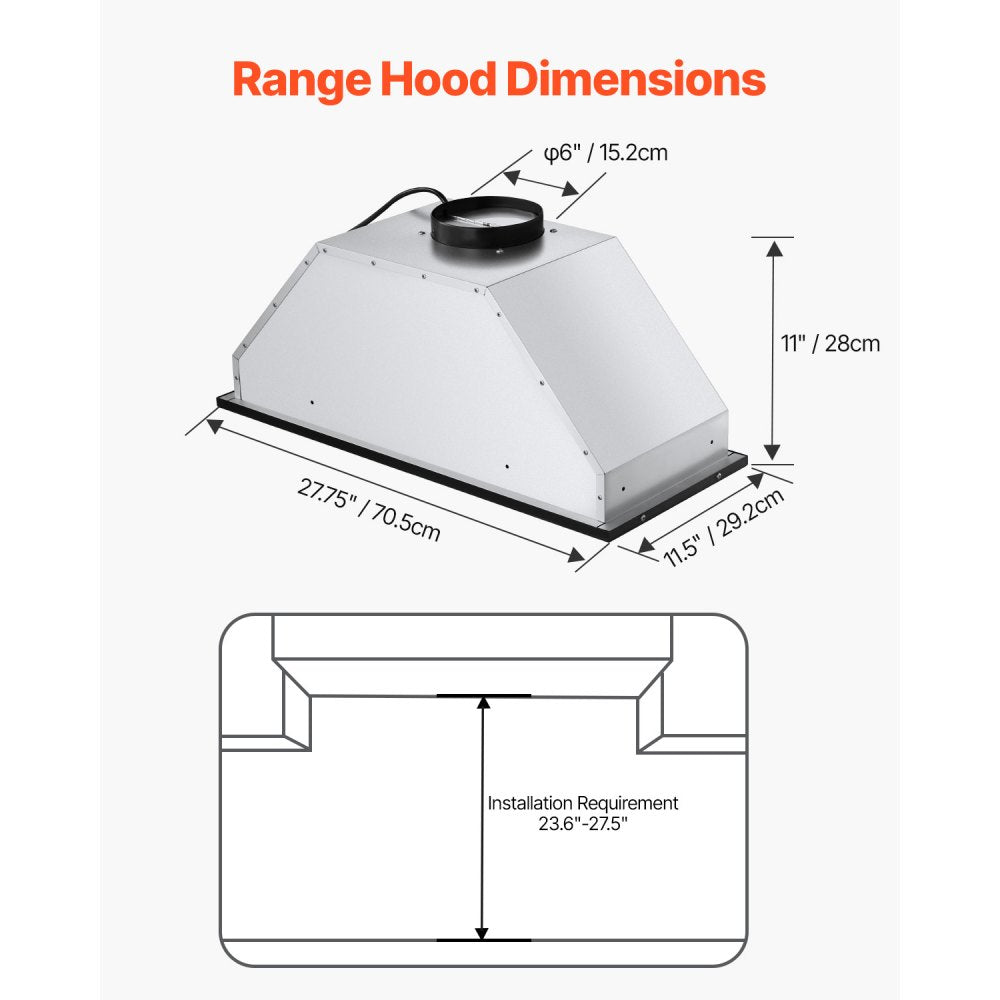 VEVOR Range Hood Insert, 30 Inch Built-in Kitchen Vent Hood, 800CFM  Steel Stove Hood, with Gesture & Touch Control, LED Light, Baffle Filters, 4-Speed Exhaust Fan, Ducted/Ductless Convertible
