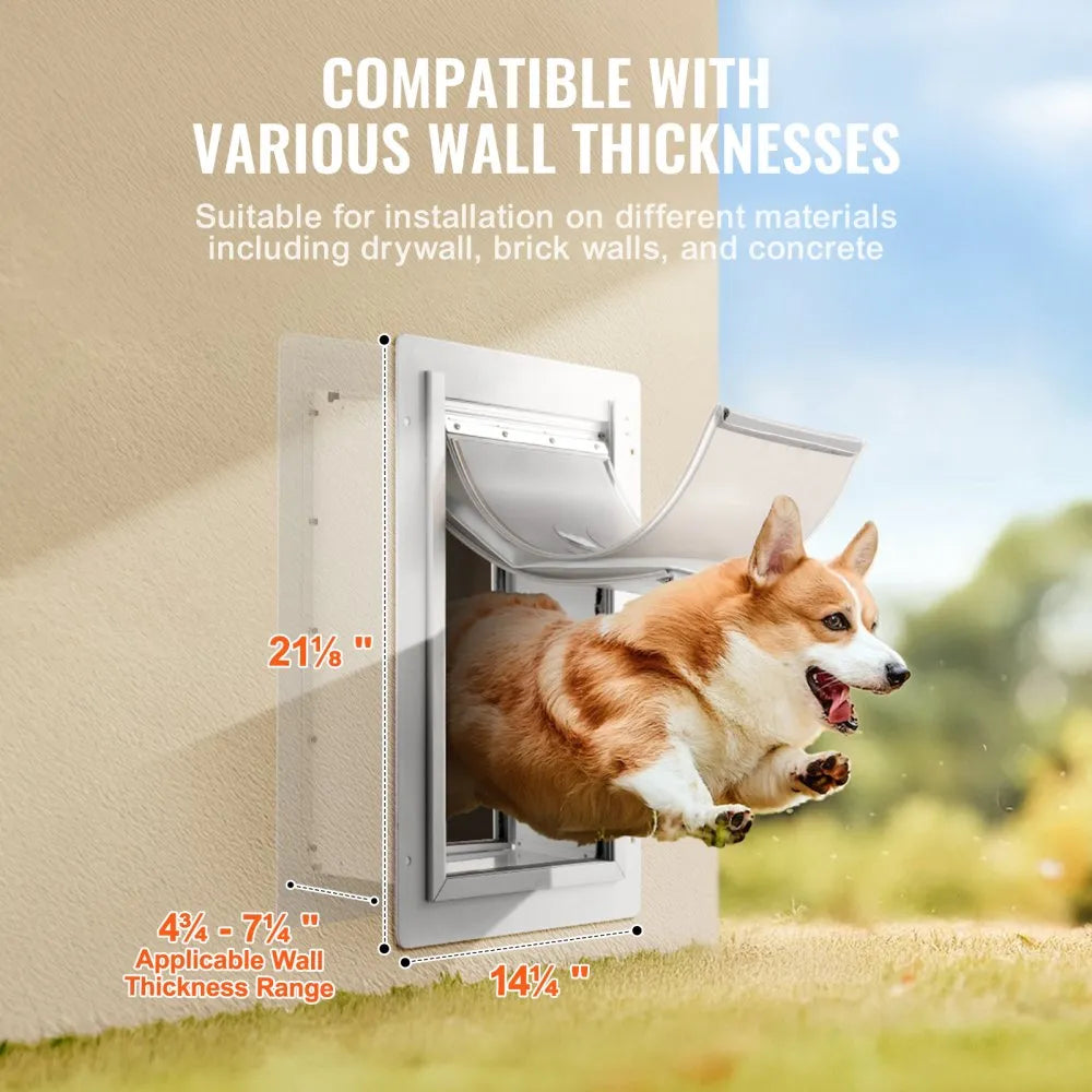 VEVOR Pet Door, 14.25" x 21.1" Metal Frame with Lock and 3-Flap System, Weatherproof Doggy Door, Easy to Install in Interior or Exterior Walls, Pet Door Suitable for Cat Doggie Kitties (White-Large)