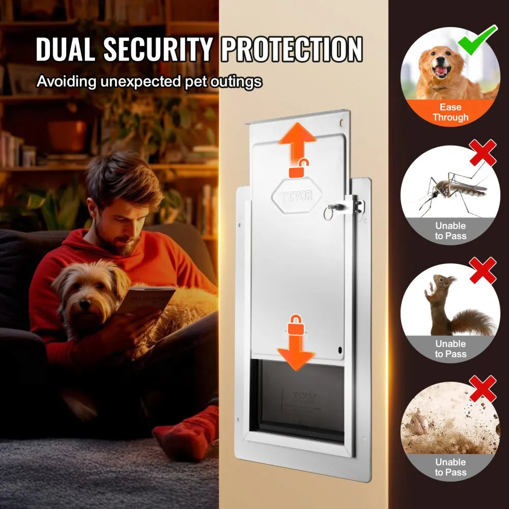 VEVOR Pet Door, 14.25" x 21.1" Metal Frame with Lock and 3-Flap System, Weatherproof Doggy Door, Easy to Install in Interior or Exterior Walls, Pet Door Suitable for Cat Doggie Kitties (White-Large)