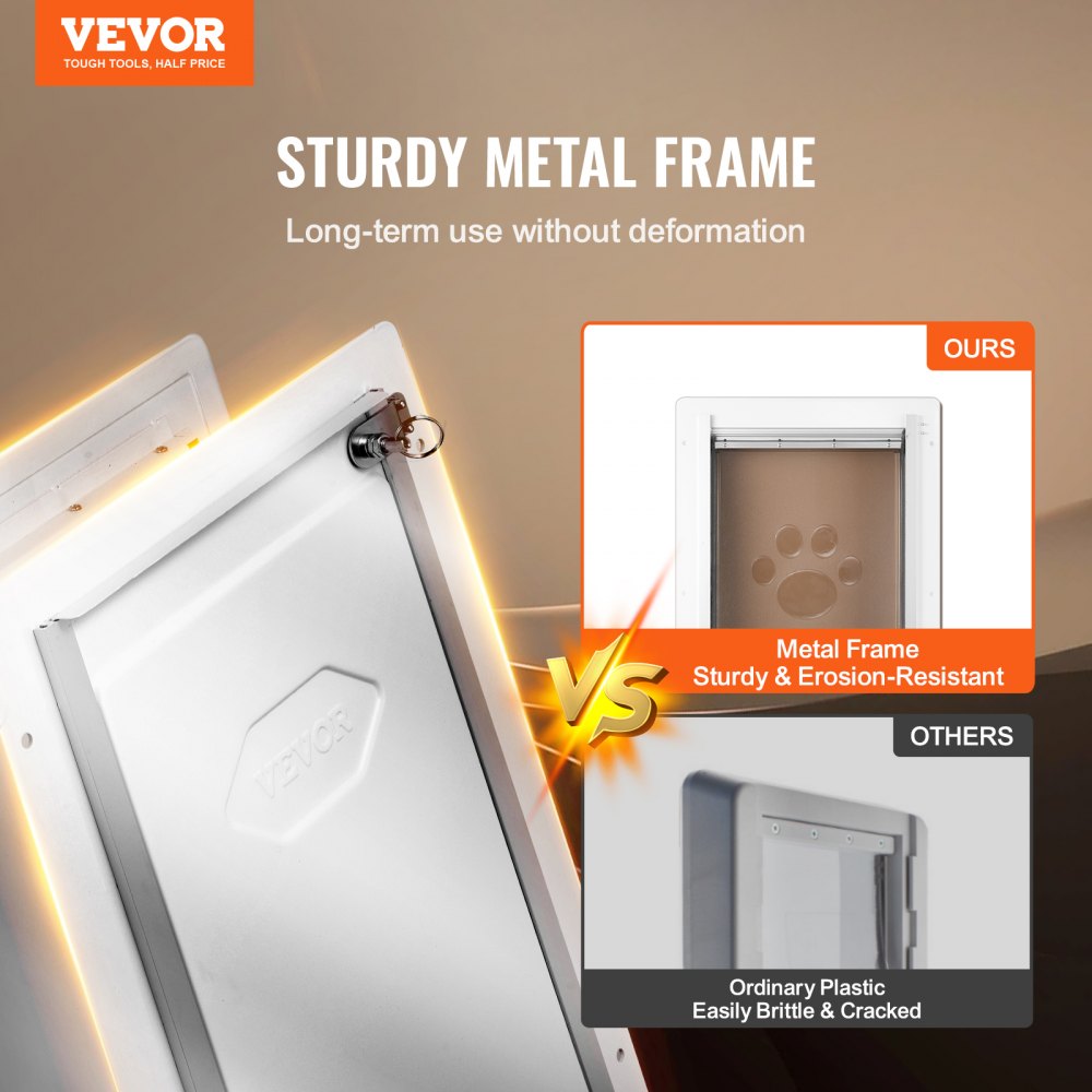 VEVOR Pet Door, 9.29" x 13.19" Metal Frame with Lock and 3-Flap System, Weatherproof Doggy Door, Easy to Install in Interior or Exterior Walls, Pet Door Suitable for Cat Doggie Kitties (White-Small)