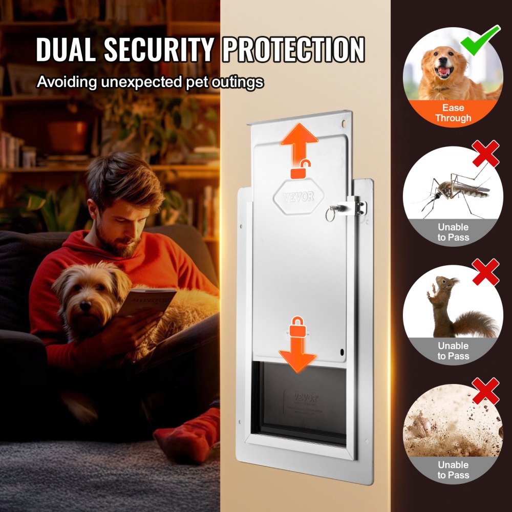 VEVOR Pet Door, 9.29" x 13.19" Metal Frame with Lock and 3-Flap System, Weatherproof Doggy Door, Easy to Install in Interior or Exterior Walls, Pet Door Suitable for Cat Doggie Kitties (White-Small)